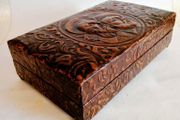 Vintage Tooled Leather Musical Cigar Box with Accessories