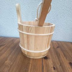 Wooden sauna bucket and ladle set