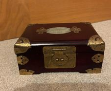 Vintage Chinese brass mounted rosewood jewellery box
