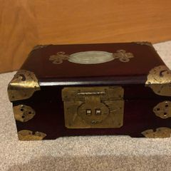 Vintage Chinese brass mounted rosewood jewellery box