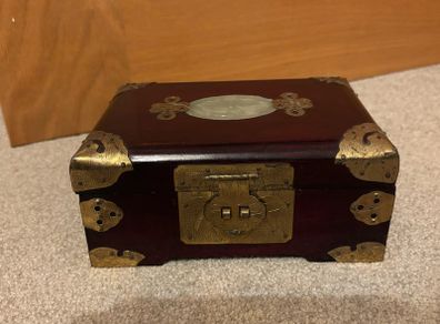 Vintage Chinese brass mounted rosewood jewellery box