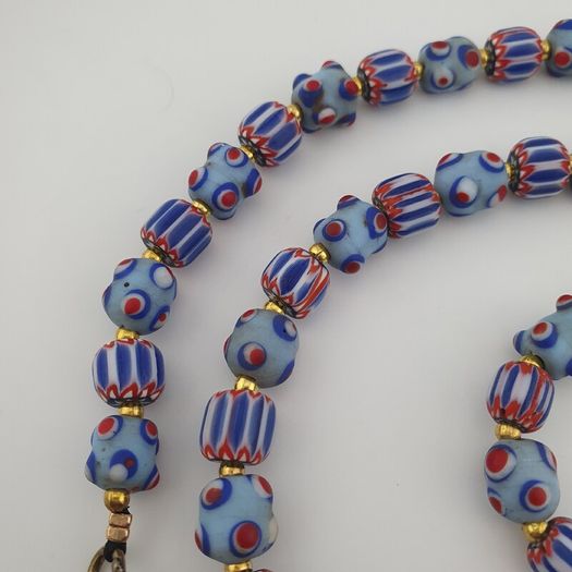 Antique Venetian Style Chevron & Skunk Glass Beads Necklace