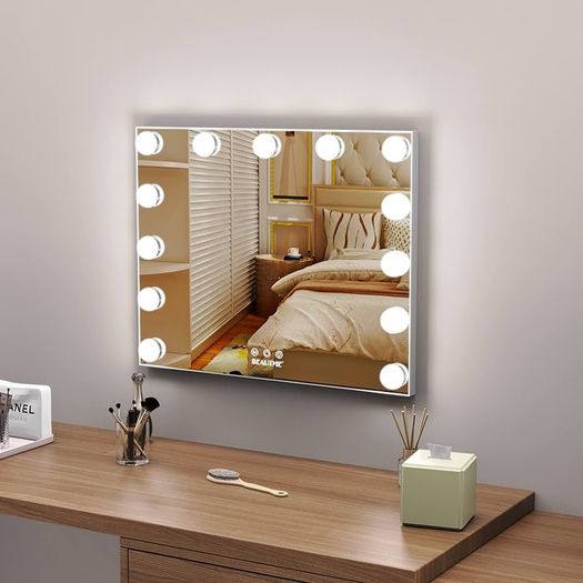 Makeup Mirror with LED Lights,Hollywood Vanity Mirror with 13 Bulbs,3 Color Modes, Touch Screen Control, Hollywood Mirror,Light up Mirror For Bedroom(52x41CM,Silver)