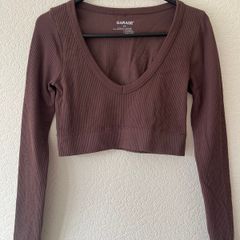 Garage brown crop long sleeve brushed rib top Size M / 38 / 10