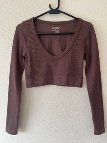 Brown crop long sleeve brushed rib top Size M