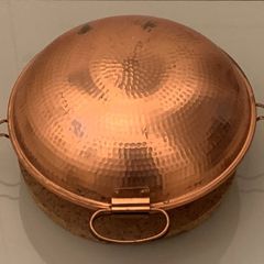 Vintage Portuguese Cataplana - Hammered Copper-plated Aluminium with Natural Cork Stand