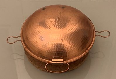 Vintage Portuguese Cataplana - Hammered Copper-plated Aluminium with Natural Cork Stand