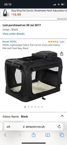 MOOL Lightweight Fabric Pet Carrier Crate with Fleece Mat and Food Bag, Black