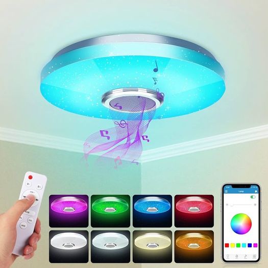 36W LED Ceiling Light with Bluetooth Speaker, Intelligent with Remote Control and APP Control, RGBW Colour Change, Adjustable for Bedroom, Kitchen, Bathroom, Nursery, Living Room