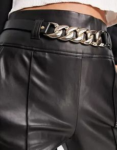 New With Tags River Island Faux Leather Belted Trouser in Black