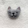 Handmade Wool Cat Brooch "Sleepy Grey Cat" Image 2