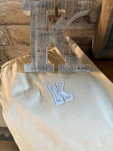 New 16cm x 15cm x 3cm washed wood effect K with lights in monogrammed gift bag
