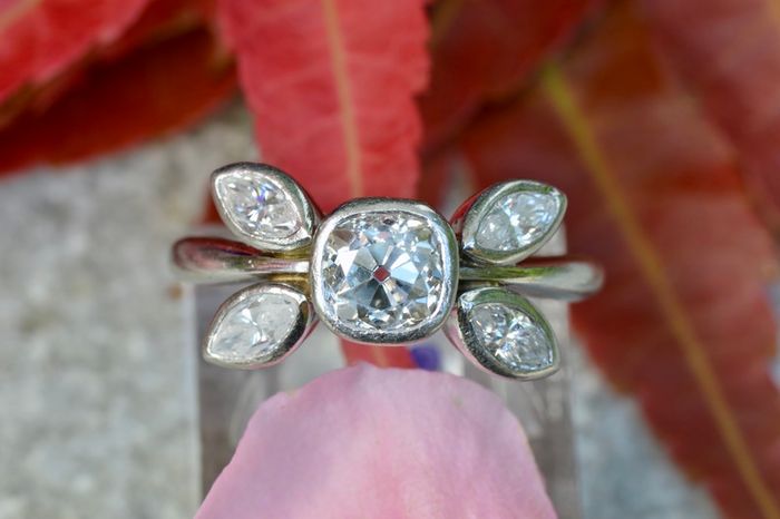 Antique Diamond Cluster Solitaire Ring - Platinum