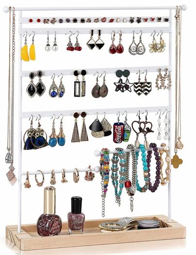 100 Holes Earring Stand Holder 5-Tier Earring Organiser Earring Display Stand Rack Jewellery Stand Holder Organiser Tower with Tray for Earrings Studs (MULTIPLE COLOURS)