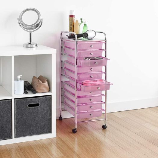 Home Storage Trolley On Wheels With 10 Drawer Storage Unit For Salon Beauty Make Up Home Office Organizer