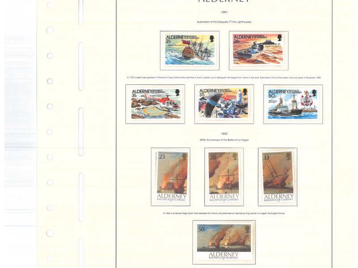 1983-1999 Alderney Stamp collection including commemorative and definitive stamps on Lighthouse hingeless pages (16 pages)