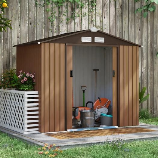 Outdoor Storage Shed, 7ft x 4ft, Large Patio Roofed Tool Metal Storage Building Foundation Sheds Box Outdoor Furniture