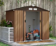 Outdoor Storage Shed, 7ft x 4ft, Large Patio Roofed Tool Metal Storage Building Foundation Sheds Box Outdoor Furniture