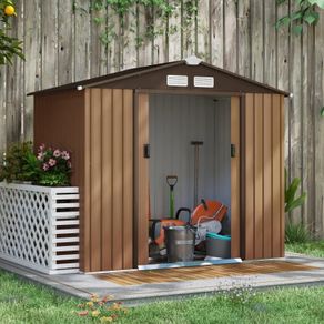 Outdoor Storage Shed, 7ft x 4ft, Large Patio Roofed Tool Metal Storage Building Foundation Sheds Box Outdoor Furniture