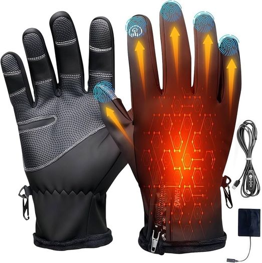 USB Electric Heating Gloves with 3 Temperature Levels, Windproof & Touchscreen Full Finger Hand Warmers for Outdoor Cycling Motorcycle Skiing and Winter Activities