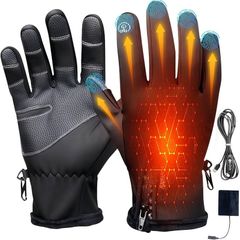 USB Electric Heating Gloves with 3 Temperature Levels, Windproof & Touchscreen Full Finger Hand Warmers for Outdoor Cycling Motorcycle Skiing and Winter Activities