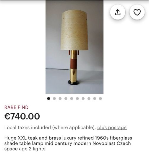 Teak and brass luxury 1960s fiberglass shade table lamp mid century Czech