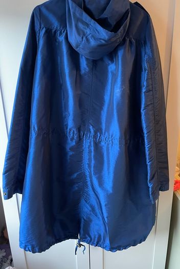 Metallic blue adjustable parka coat with hood size 10