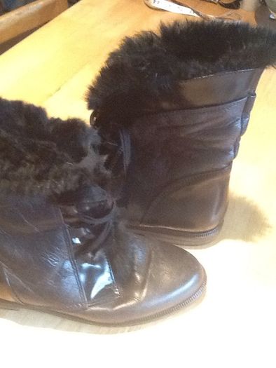 Black Leather & Fur Vintage Ankle Boots
