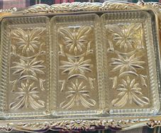 Vintage Irvinware Chrome Relish Tray with 3 Glass Dishes