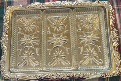 Vintage Irvinware Chrome Relish Tray with 3 Glass Dishes