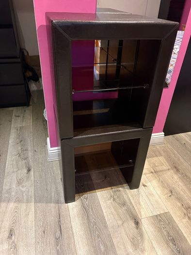 Brown leather bedside tables