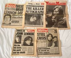 5x John Lennon Beatles murder newspapers