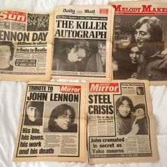 5x John Lennon Beatles murder newspapers