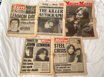 5x John Lennon Beatles murder newspapers