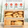 Double Layer Bread Box for Kitchen Counter, Large Capacity Bamboo Bread Storage Container, Farmhouse Wooden Breadbox for Homemade Bread, Storage Holder Bin with Acrylic Wavy Door Panel, Natural Image 6