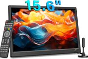 Portable Digital TV, 12V DVB-T2 TV, HDMI/AV/USB Inputs, Remote Control, 12V Car Charger Compatible,15.6inch,Black