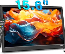 Portable Digital TV, 12V DVB-T2 TV, HDMI/AV/USB Inputs, Remote Control, 12V Car Charger Compatible,15.6inch,Black