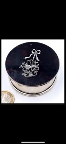 Sterling Silver Pique Tortoiseshell Jewellery/Trinket/Pill  Box By Collett & Anderson, London 1918