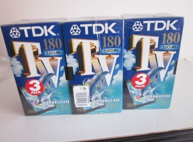 9 x TDK TV180 blank vhs video cassette tapes new sealed
