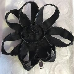 Flower Zipper Brooch  - Black Corsage, Steampunk Style