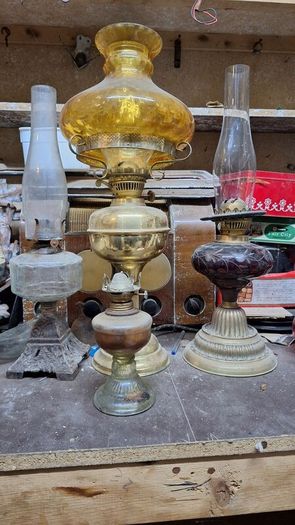 Variety of old oil lamps