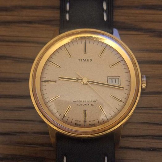 Timex Vintage Automatic Mens Gold Tone Date Wristwatch