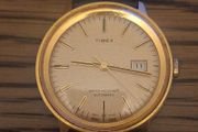 Timex Vintage Automatic Mens Gold Tone Date Wristwatch
