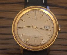 Timex Vintage Automatic Mens Gold Tone Date Wristwatch
