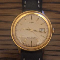 Timex Vintage Automatic Mens Gold Tone Date Wristwatch