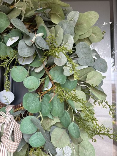 Faux eucalyptus wreath ,mixed foliage and bow detail