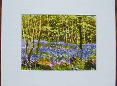 Print of an oil painting of bluebells