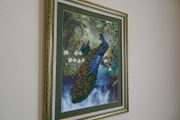 Stunning 3D embroidery Peacocks painting ribbons and beads hand made