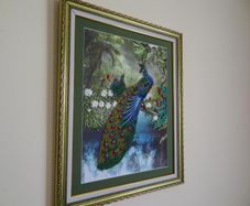 Stunning 3D embroidery Peacocks painting ribbons and beads hand made