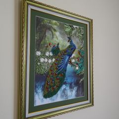 Stunning 3D embroidery Peacocks painting ribbons and beads hand made